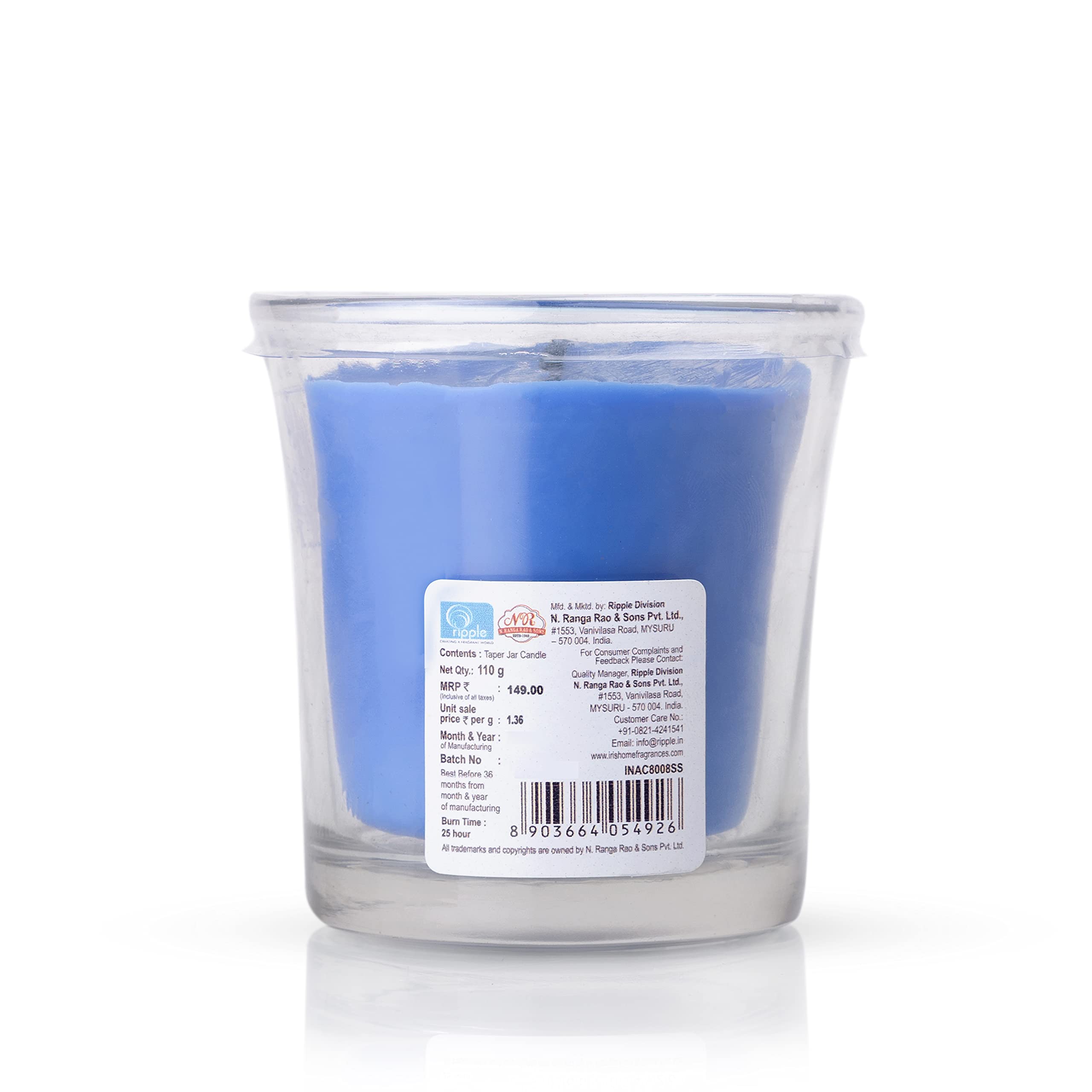 IRIS Taper JarCandle, Sea Shore, AquaticFragrance, Elegant and Mesmerizing Home Fragrance Solutions, Fragrances for Fine Living,Unit of 1 Colored and Scented Taper Jar Candle with Lid 4