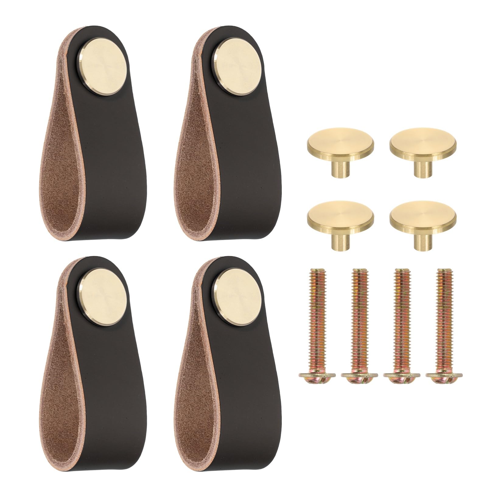 PATIKIL Leather Drawer Pulls, 4 Pack Leather Handle Center Cabinet Dresser Knobs with Screws for Dresser Cupboard Closet Doors Black