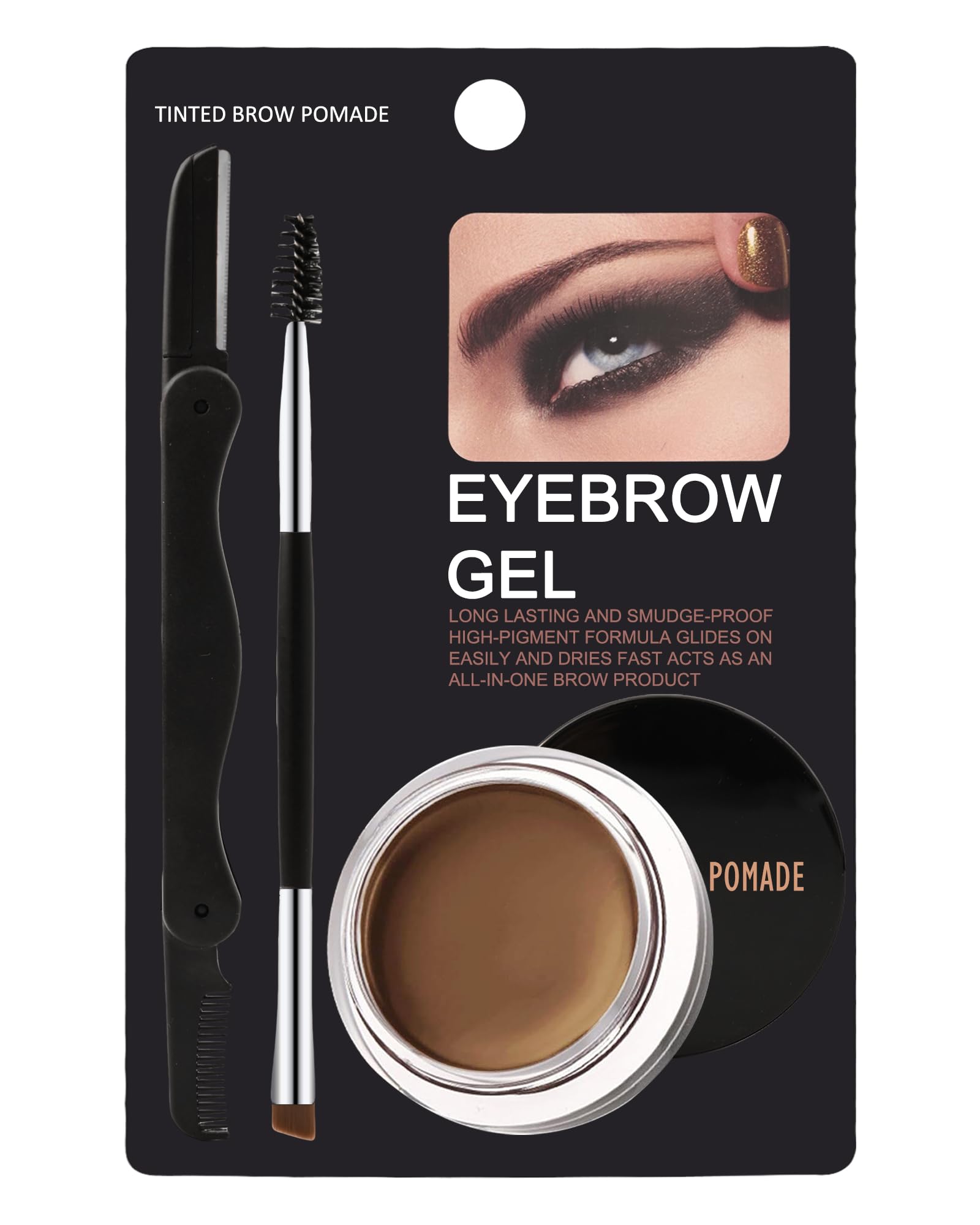 Eyebrow Pomade Kit,Long Lasting Waterproof Medium Brown Tinted Eye Brow Pomade Set with Brush Razor,Smudge-proof Eyebrow Cream Tint Brow Tinting Gel,