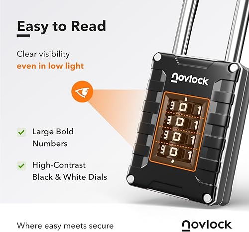 Miniatura 5 de Candado de combinación de grillete largo de 2.76 pulgadas  Candado de 4 dígitos para casillero de gimnasio, armarios, cajas de herramientas,