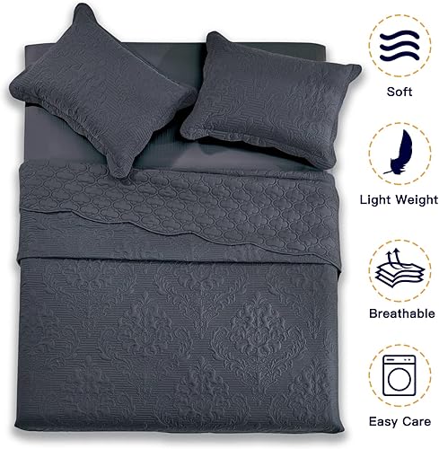 Miniatura 3 de CHIXIN juego de colcha tamaño queen, sobrecama ligera, acolchado ultrasónico, colcha reversible de 4piezas, elegante estampado de cachemira de