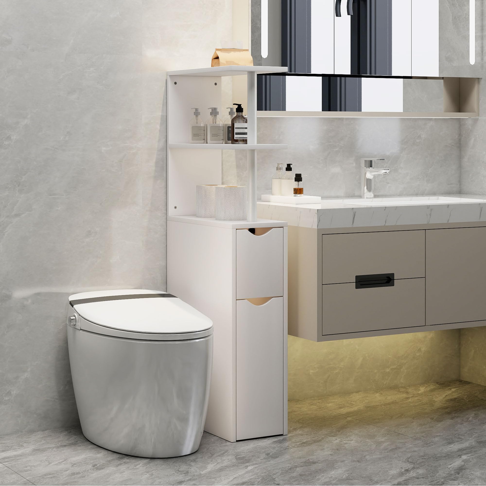 HOMCOM Mobile Bagno Slim, con Cassetti e Ripiani, 20x45x115 cm Bianco | Mobiletto Bagno Salvaspazio, con Cassetto e Rotelle, Colonna per Sala da Pranzo Soggiorno