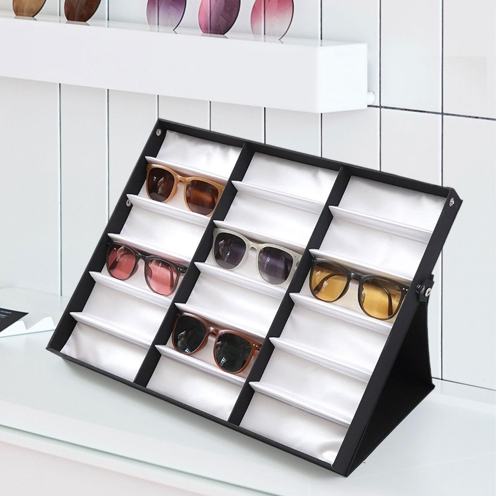 Harilla Bandeja de exhibición de gafas, organizador de gafas de sol, estuche de almacenamiento para gafas, organizador de joyas para vitrina