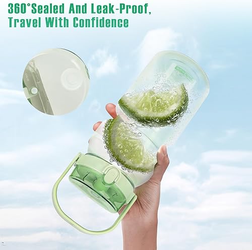 Miniatura 2 de Botella de agua de 50 onzas con tapas de bloqueo y doble popote, botella de agua para gimnasio con asa, botella de agua grande reutilizable para