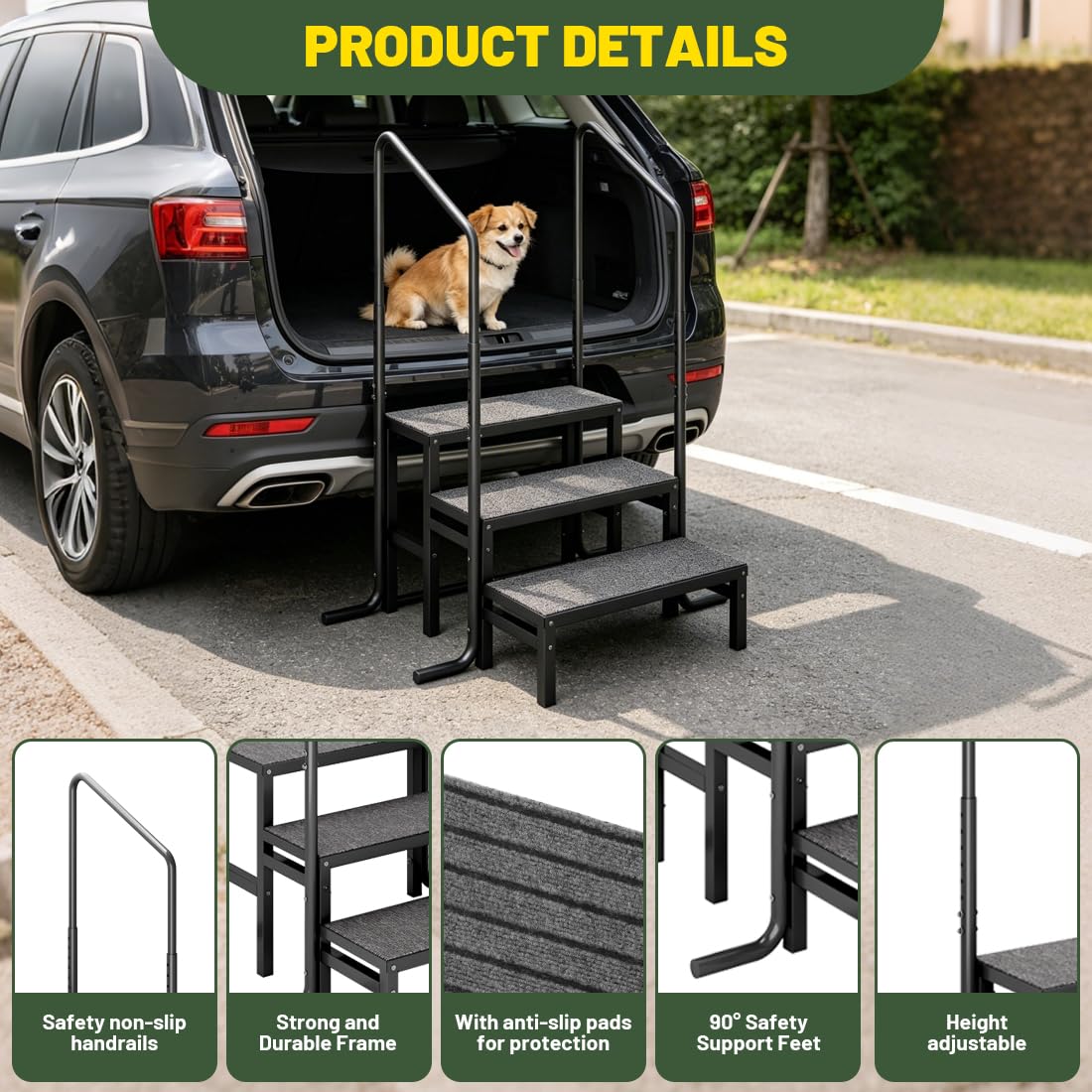 Escalera de 3 niveles para caravana, antideslizante, con 2 pasamanos, 3 niveles para caravanas, camping, caravanas, remolques de viaje (3 pasos mejorados)