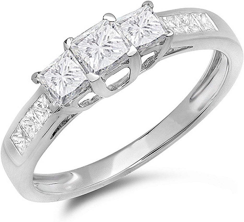 Dazzlingrock Collection 1.00 Cttw 10K Princess Cut Diamond Womens 3 Stone Bridal Engagement Ring, Solid White Gold