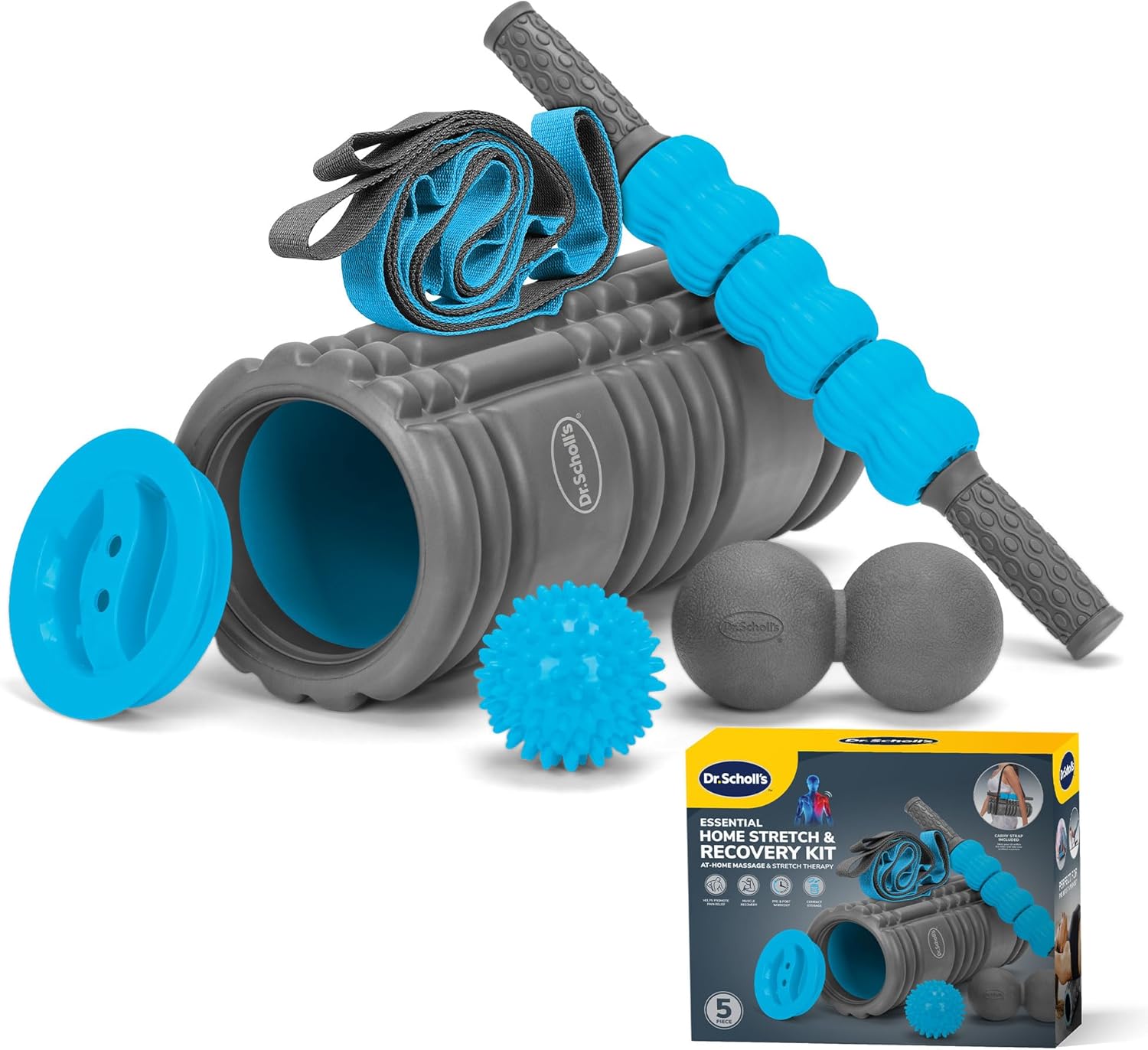 Dr. Scholl’s 5-in-1 Stretch and Recovery Massager Set, Includes Hollow Core Massage Roller with End Caps, Muscle Roller Stick, Stretching Strap, Double Lacrosse Peanut, and Plantar Fascia Relief Ball - Image 8