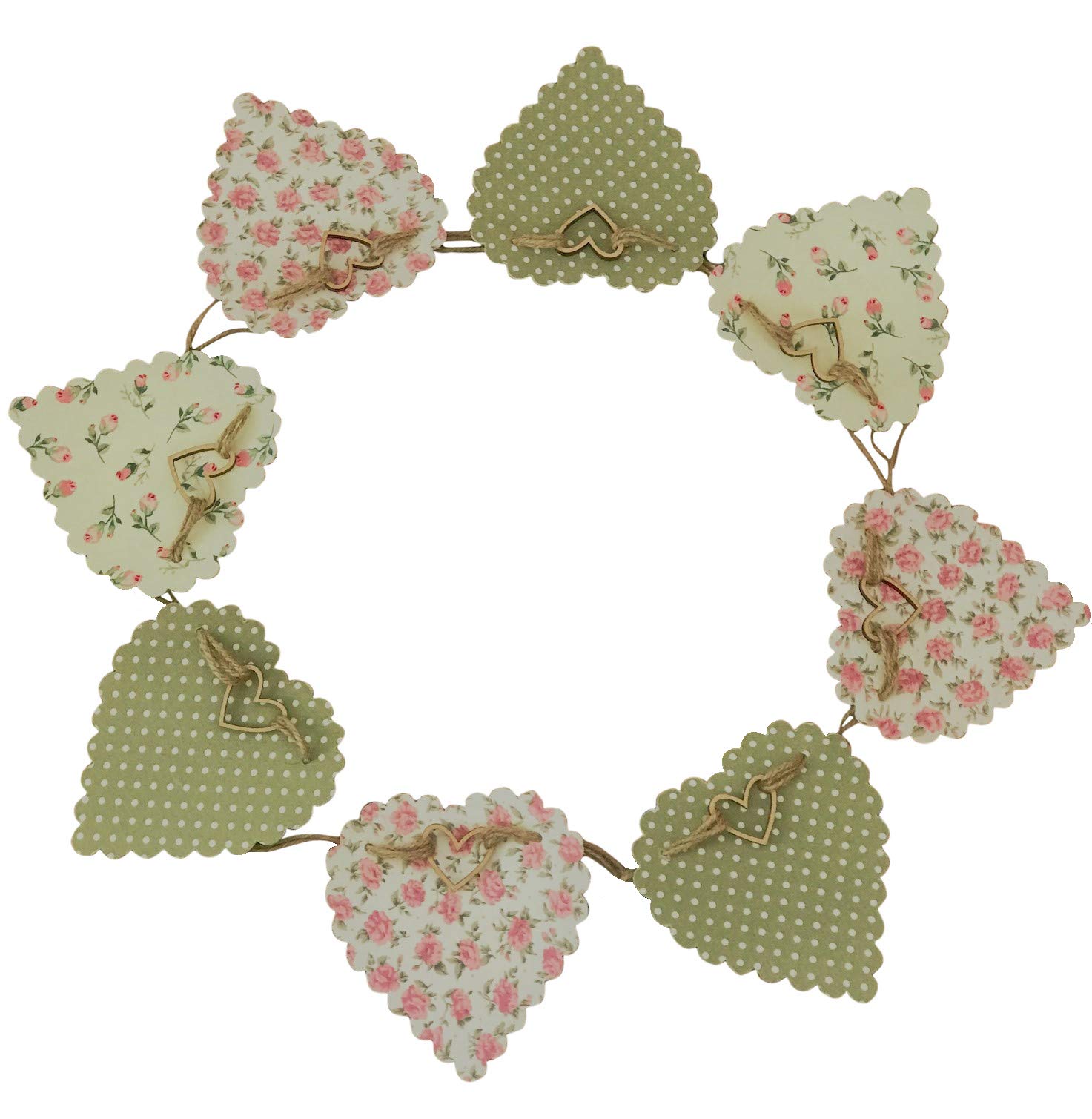 Tigerlilykitten Green Heart Bunting, Polka Dots,Pink Rose Ditsy Floral,100% Cotton Fabric, 2.5 Metres Long,