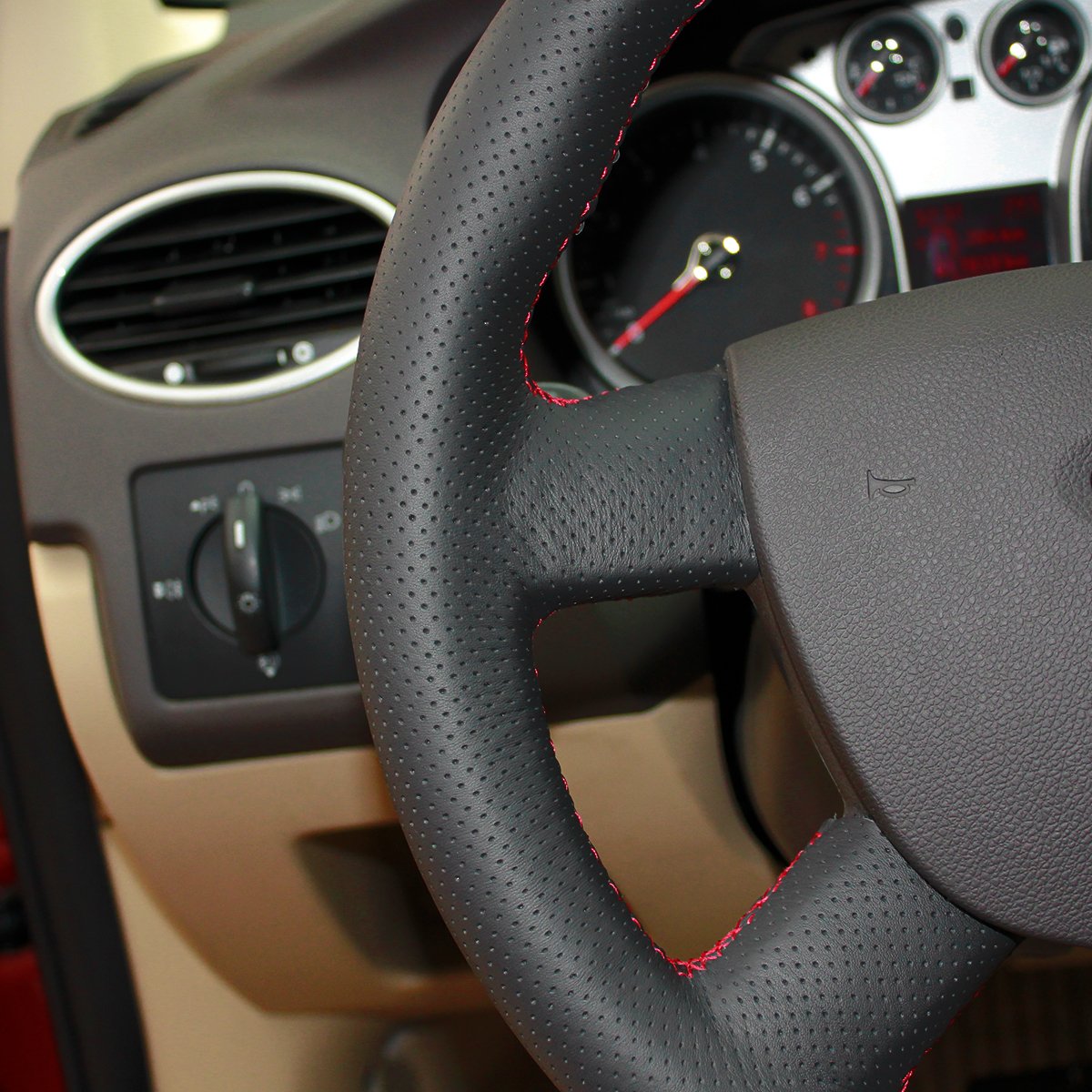 Cubierta De Volante De Cuero Italiano Negro Para Ford Transit