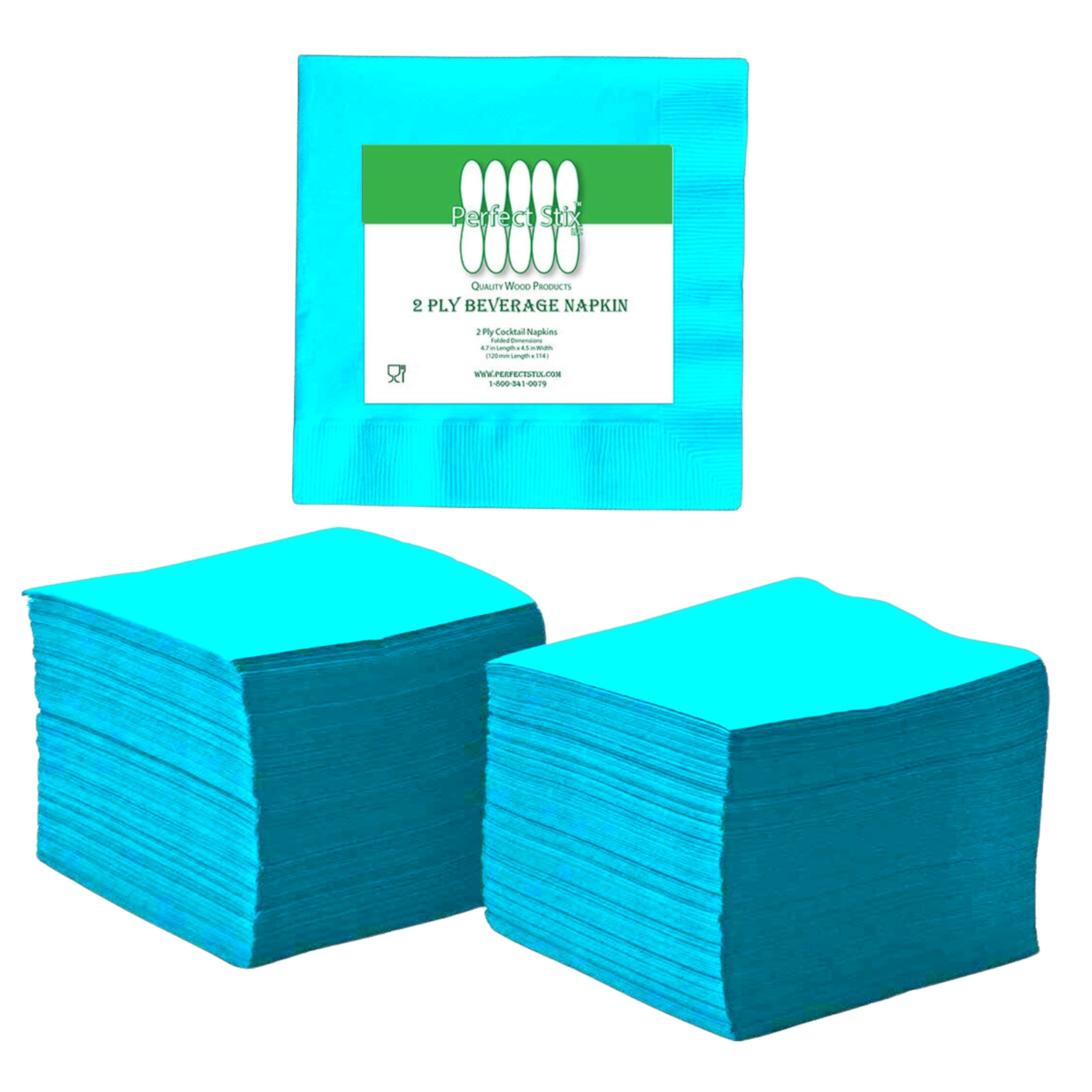 Perfect Stix- 2ply Turquoise Beverage Napkins -5" x 5"-Pack of 100ct