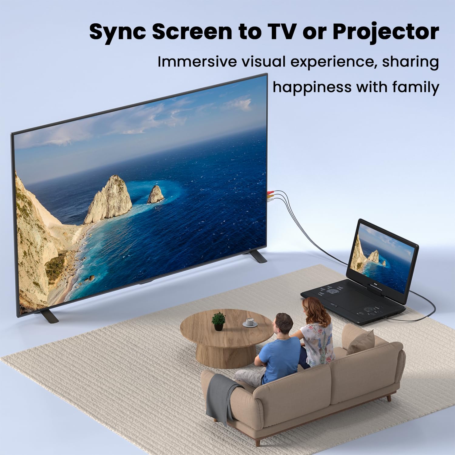 ieGeek Lecteur DVD portable de 16" avec écran pivotant de 14,1", entrée HDMI, batterie rechargeable de 6 heures, lecture USB/SD, cadeau idéal pour les personnes âgées, les enfants et les voyages, noir