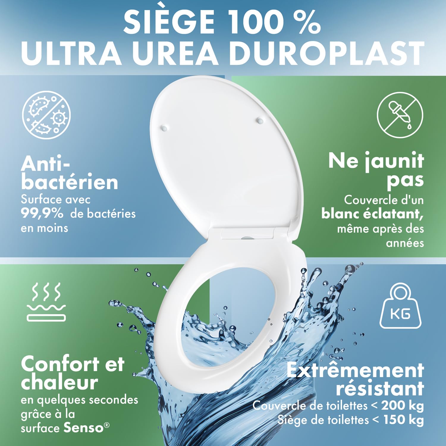 abattant wc avec frein de chute oval 36,6 x 5,5 cm - abattant wc clipsable avec fonction Quick Realease - lunette toilette facile à monter & à nettoyer - plastique haute qualité - adulte