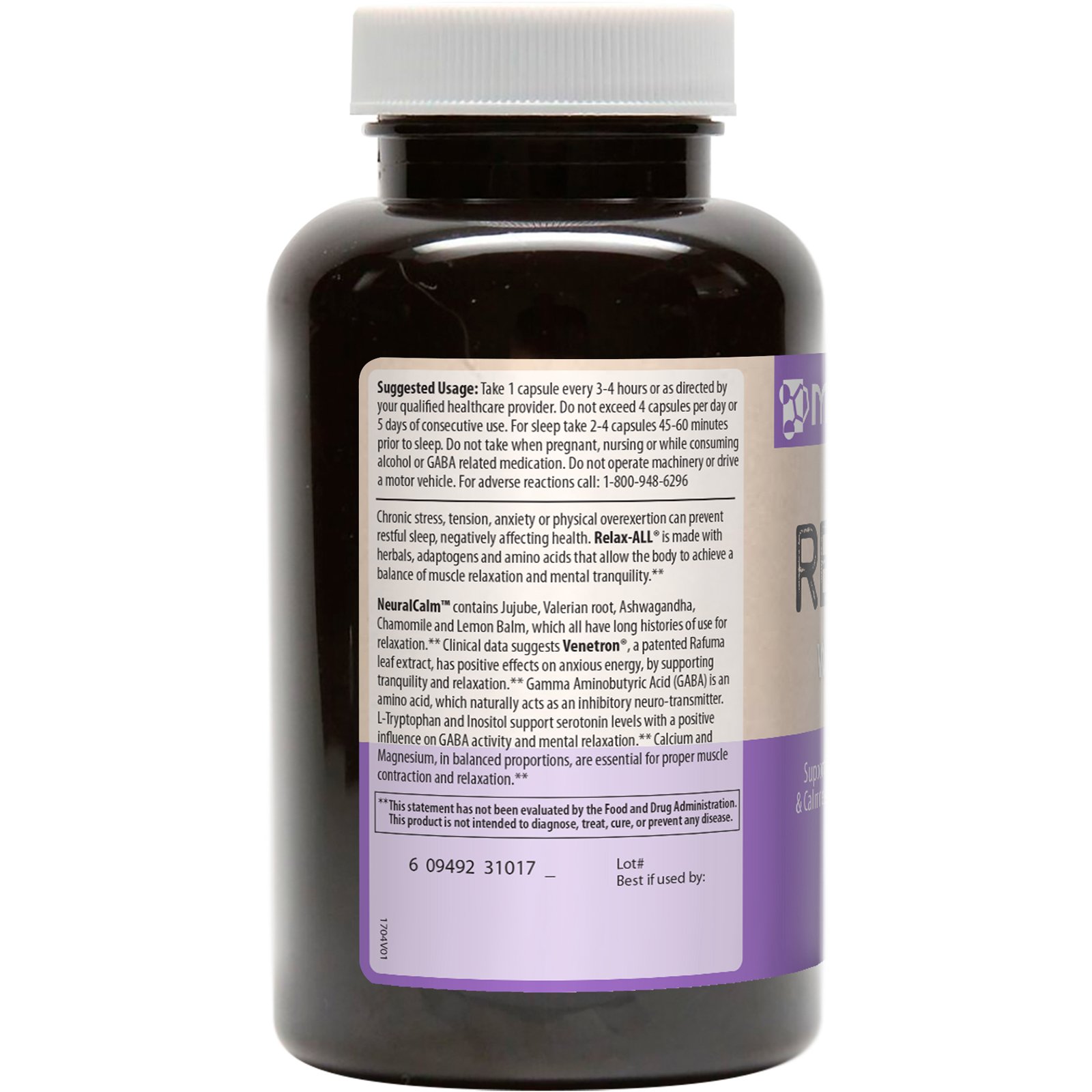 MRM Relax-All Dietary Supplement - with GABA, Vegan - 15 Servings — Amazon image 3