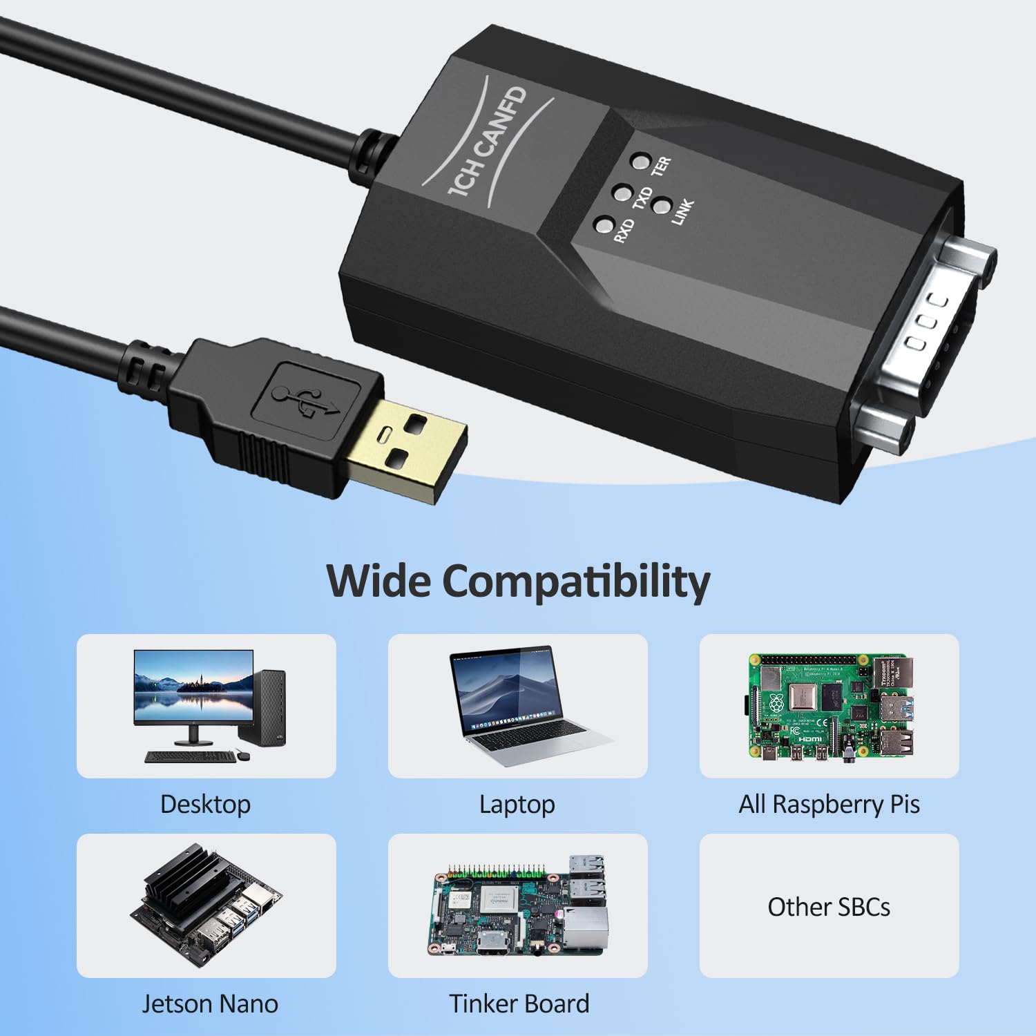 USB to CAN FD Cable USB2CAN USB to CAN Converter Adapter SavvyCAN-FD-C Up to 12Mbps for Raspberry pi,pc,Windows,Linux,arm Boards