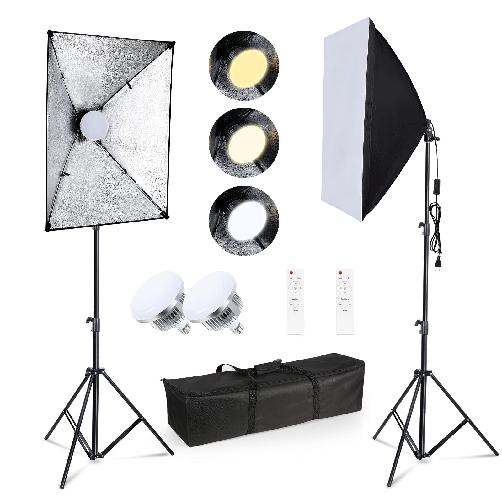 eWINNERSoftbox Continuous Photography Lighting Kit w/20 x 28in Soft Box 2700-6400K LED Bulb with Remote & Light Stands Professional Photography Studio Equipment for Video Recording Podcast Interview