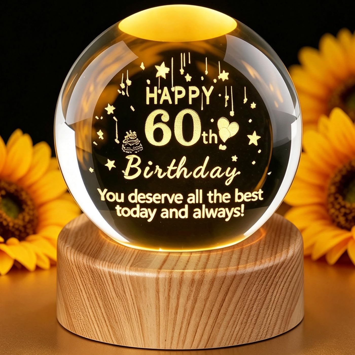 60th Birthday Gifts 3D Crystal Ball 60th Birthday Presents for Her Him