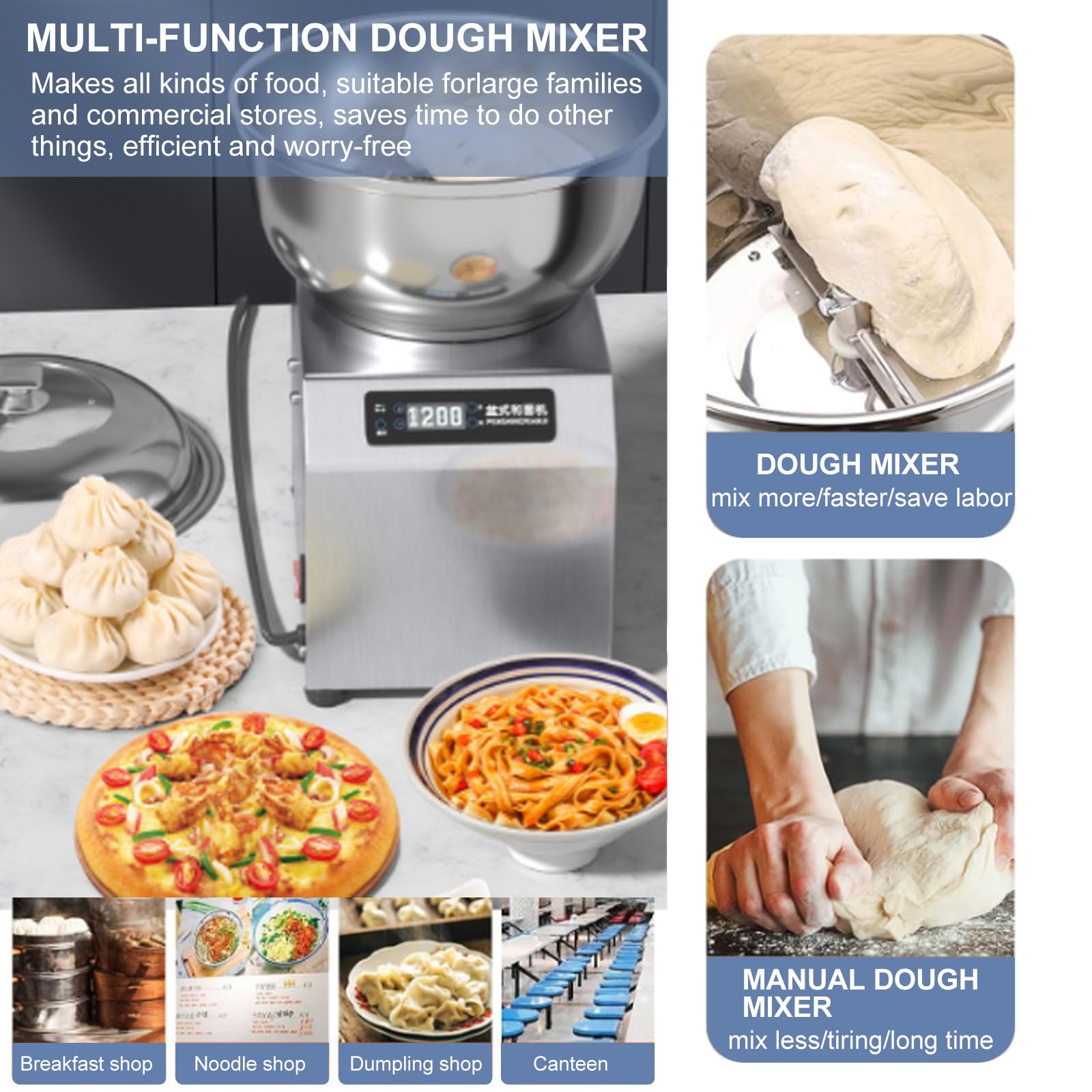 Macchina per impastatrice resistente per uso commerciale, capacità 5 kg, attrezzatura per impastare per pizzeria da pasticceria ristorante, miscelazione a spirale efficiente per impasti perfetti