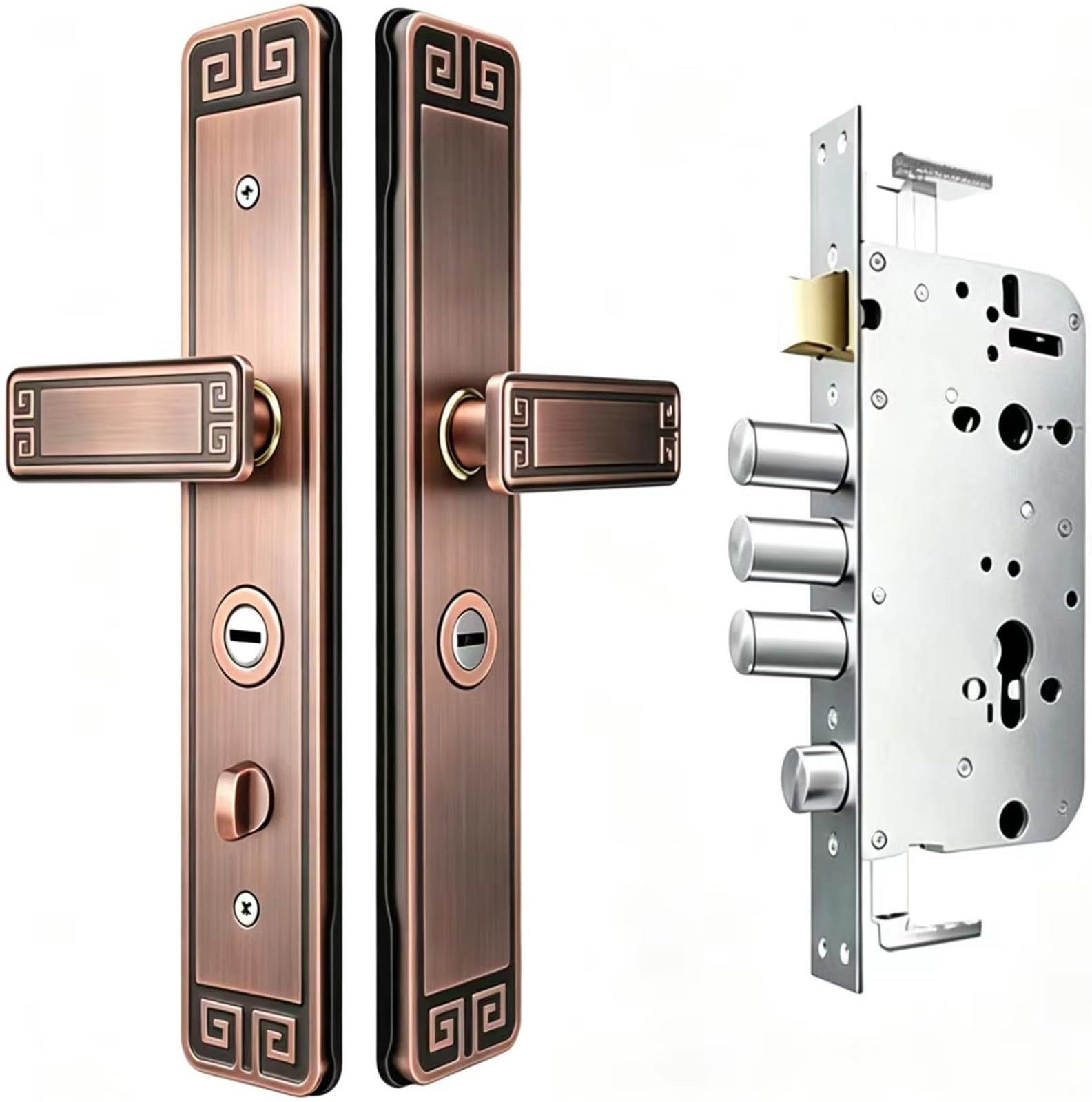 Serratura a Scomparsa in Bronzo per Porta Scorrevole, Maniglia a Incasso Invisibile con Chiavi, Serratura a Mortasa per Porta Scorrevole(B+in/outside open)