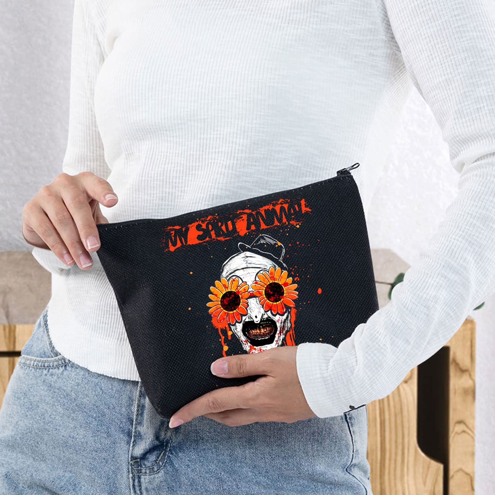 BWWKTOP Clown Movie Cosmetic Makeup Bag Movie Fans Gifts Horror Movie Zipper Pouch for Women Girls Sunflower Glass Ghost, Bag - Image 4