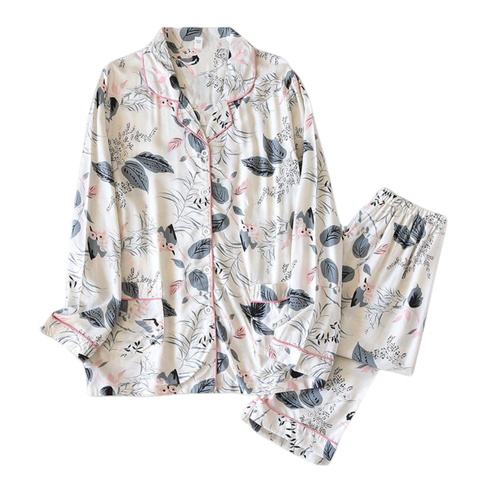 Pigiama Donna Set A Due Pezzi Donni da Donna per La Primavera Autumn Inverno Inverno A Maniche Lunghe Viscose Canci di Cotone Sust Women Sleep Abbigliamento Piajama Set