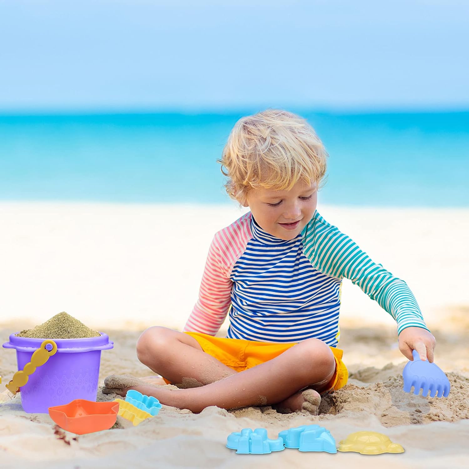 SevenQ Kids Beach Sand Toys with Mesh Bag, 27 PCS Outdoor Beach Toys Sandbox Toys, Include Dump Truck, Bucket, Water Can, Shovel Tool Kit, Dinosaur and Ocean Animal Molds Winter Snow Toys : Toys & Games