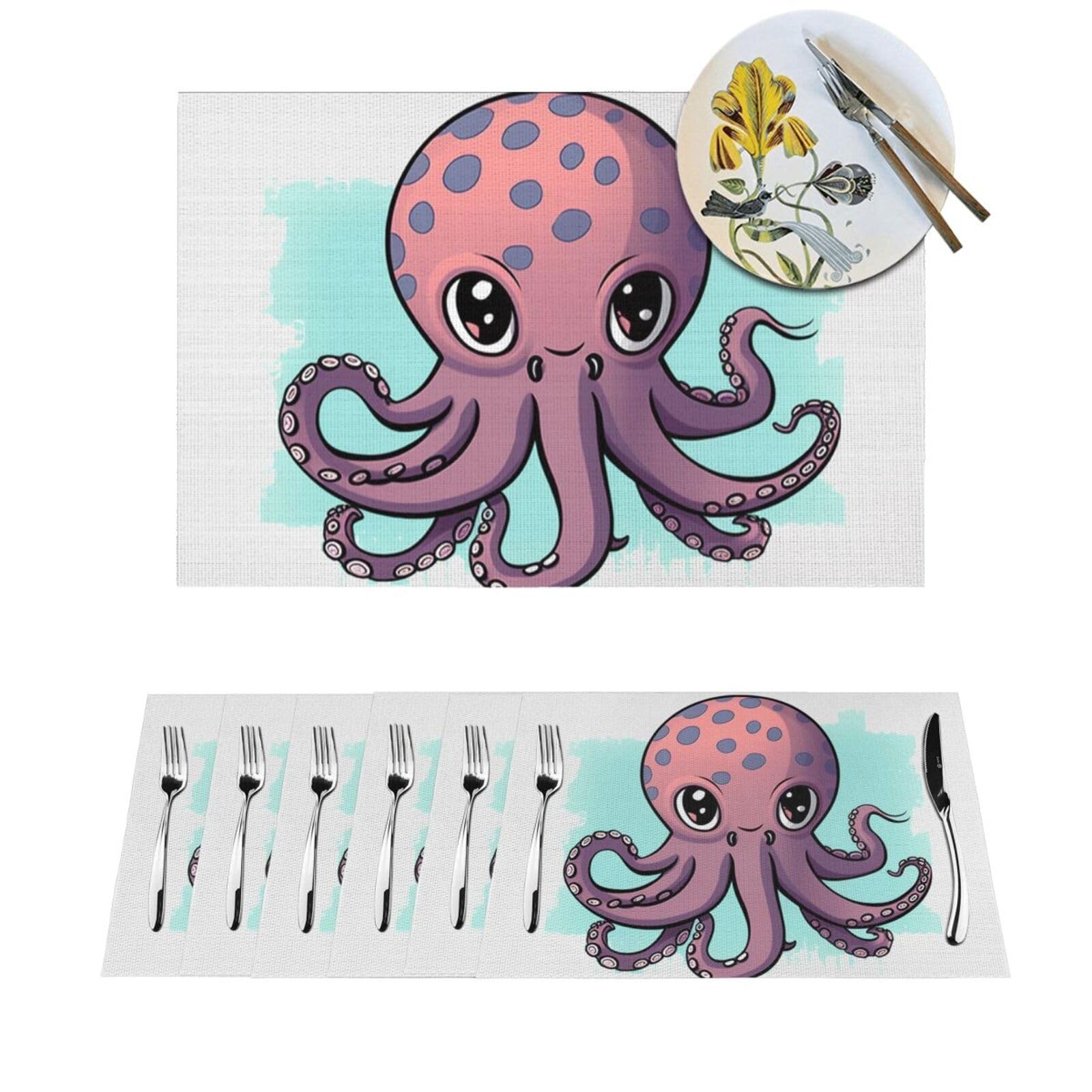 Sets de table PVC tissé pieuvre 45x30 cm antidérapants et lavables