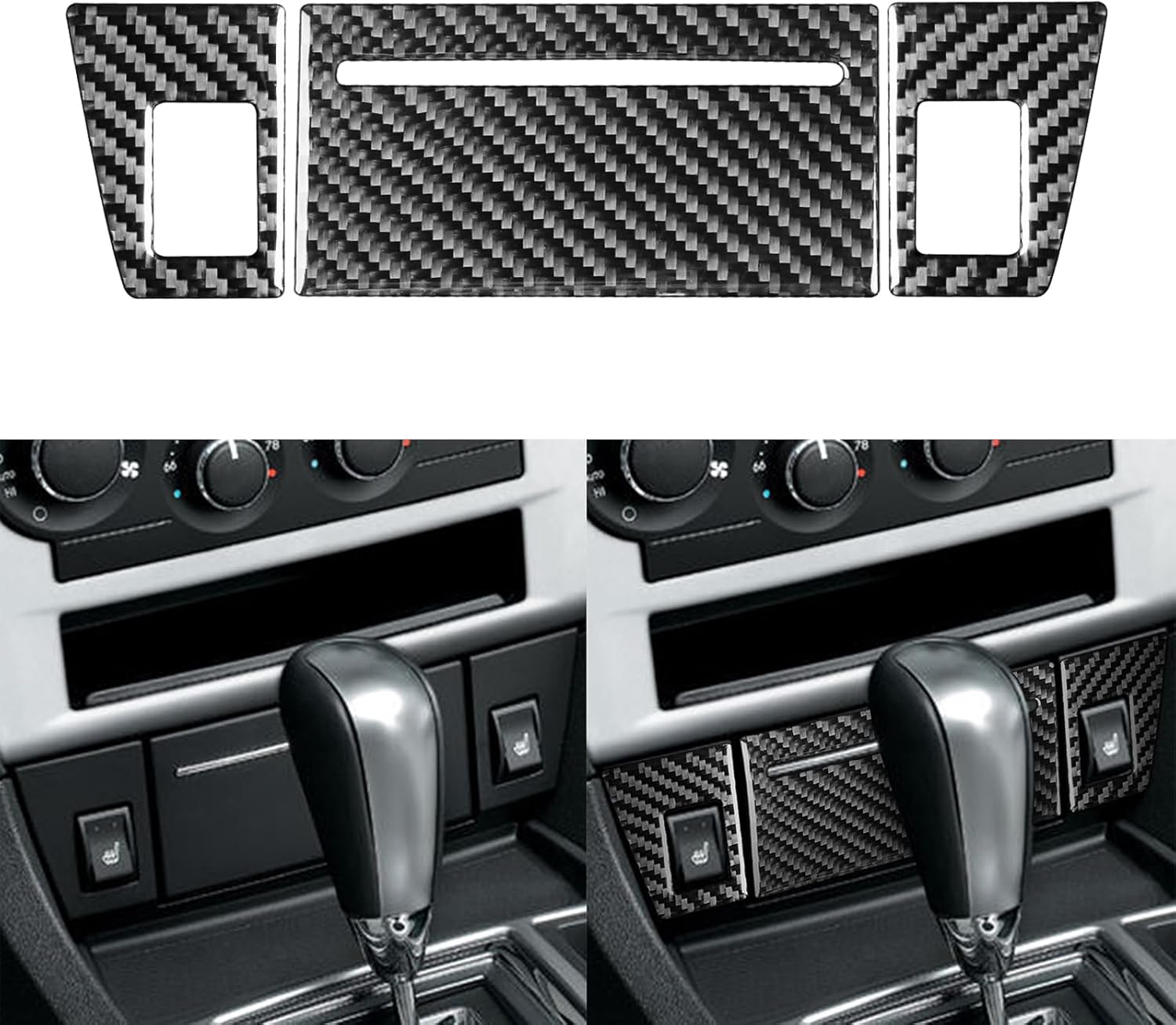 Real Premium Carbon Fiber Sticker Compatible with Chrysler 300 300C 2005-2007 Car Center Console Climate Control Lower Panel Decoration Auto Interior Accessories Style B Black
