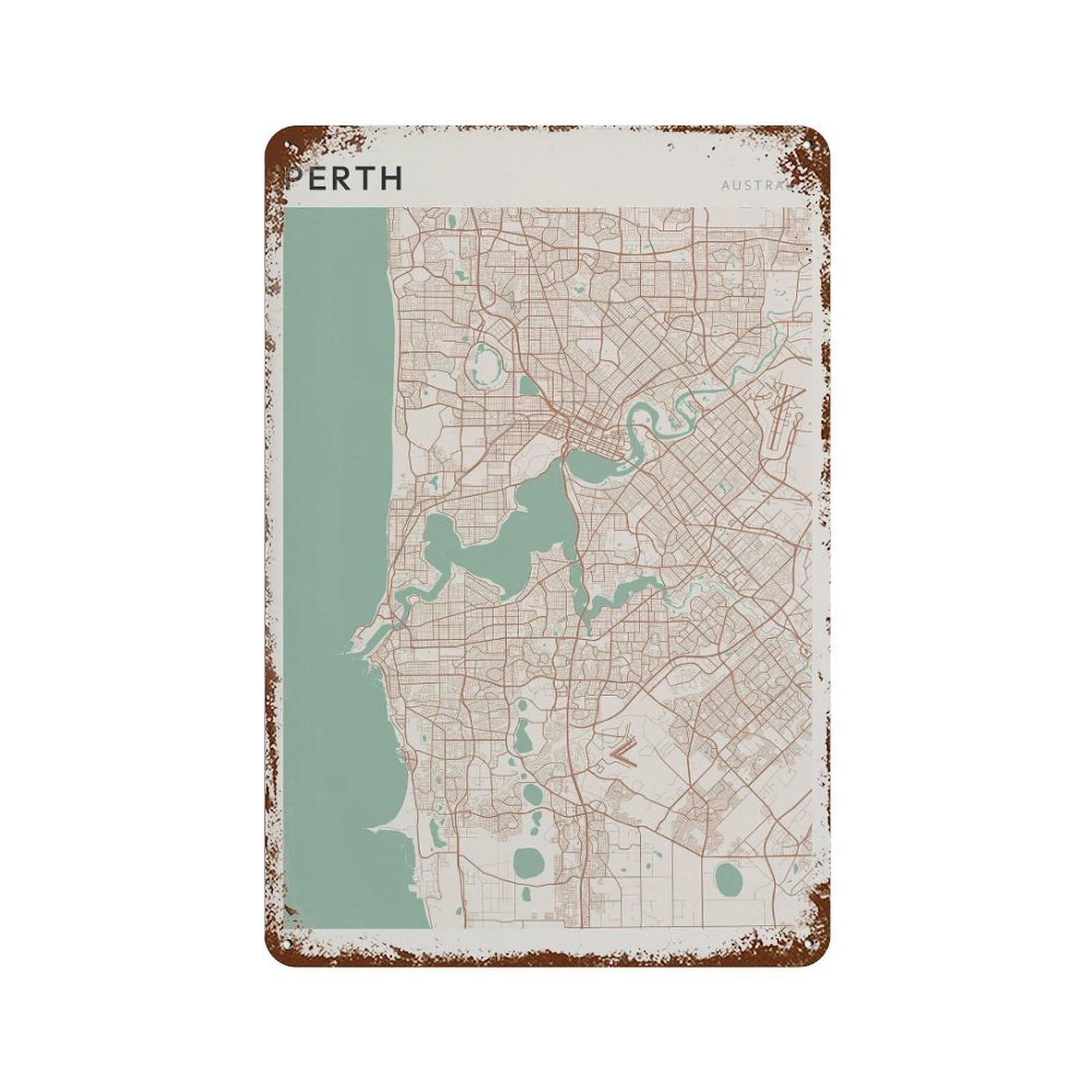 xiaoxiaoshen Perth Map City Australia Wall Decor Art Metal Tin Poster Modern Home Decor Art Home Bar Shop Decorations Vintage Sign 30x20cm