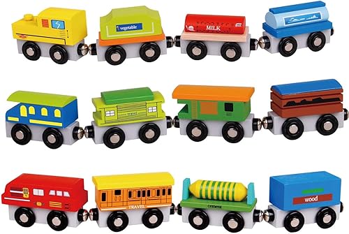 Miniatura 2 de Pidoko Kids Juego de tren de madera  12 piezas de coches motores  Compatible con Thomas Train Set Tracks y las principales marcas  Juguete perfecto