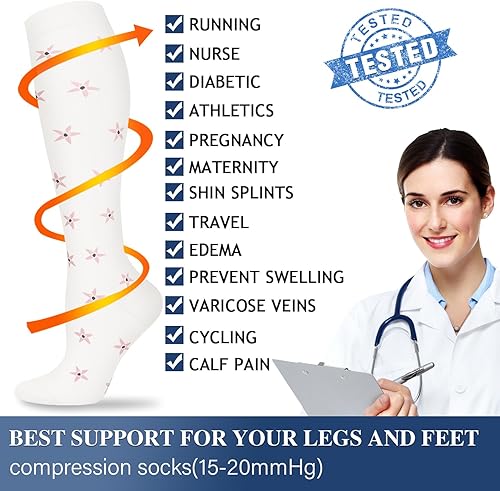 Miniatura 23 de Calcetines de compresión y circulación para mujer y hombre (3 pares), para enfermería, correr, viajar, calcetines hasta la rodilla