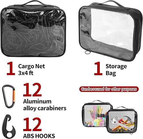 Miniatura 9 de MATUFF Red de carga extra gruesa de látex de 0.236 pulgadas para camioneta camioneta y SUV, red organizadora universal de 3 x 4 pies, red