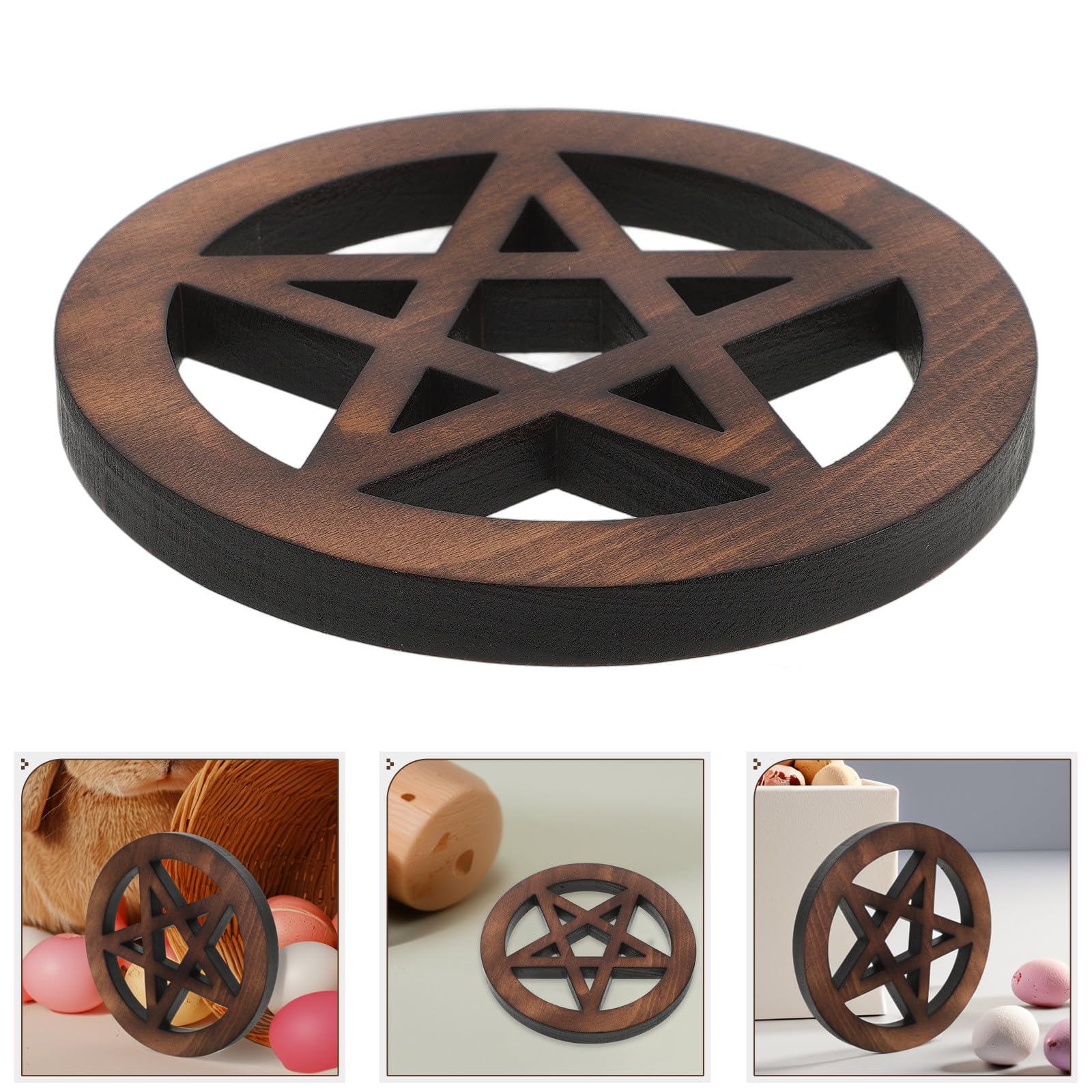 Drewniany Pentagram Dekoracyjny Ołtarz Pogański Wicca Artystyczna Płytka Ścienna Trwała Figurka Biurko i Półkę Uniwersalna Ozdoba Metafizyczna Do Rytuałów Jasnobrązowa