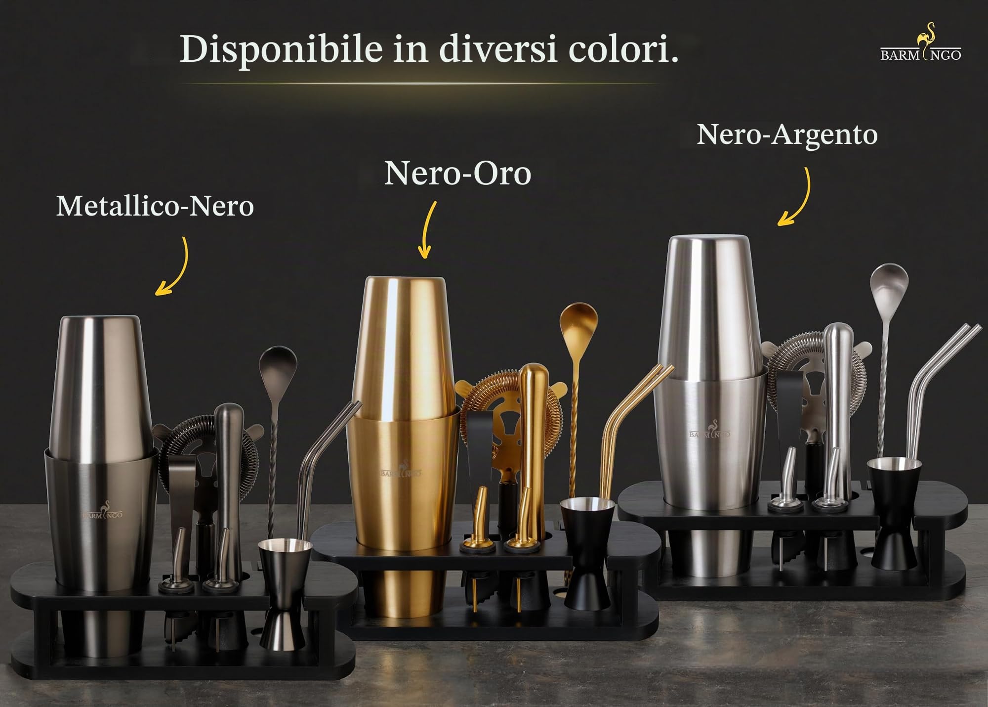 Set da cocktail in acciaio inox, 11 pezzi – 825 ml Boston Cocktail Shaker Set con supporto e accessori bar, set shaker per cocktail | set da bar | set shaker Boston | nero