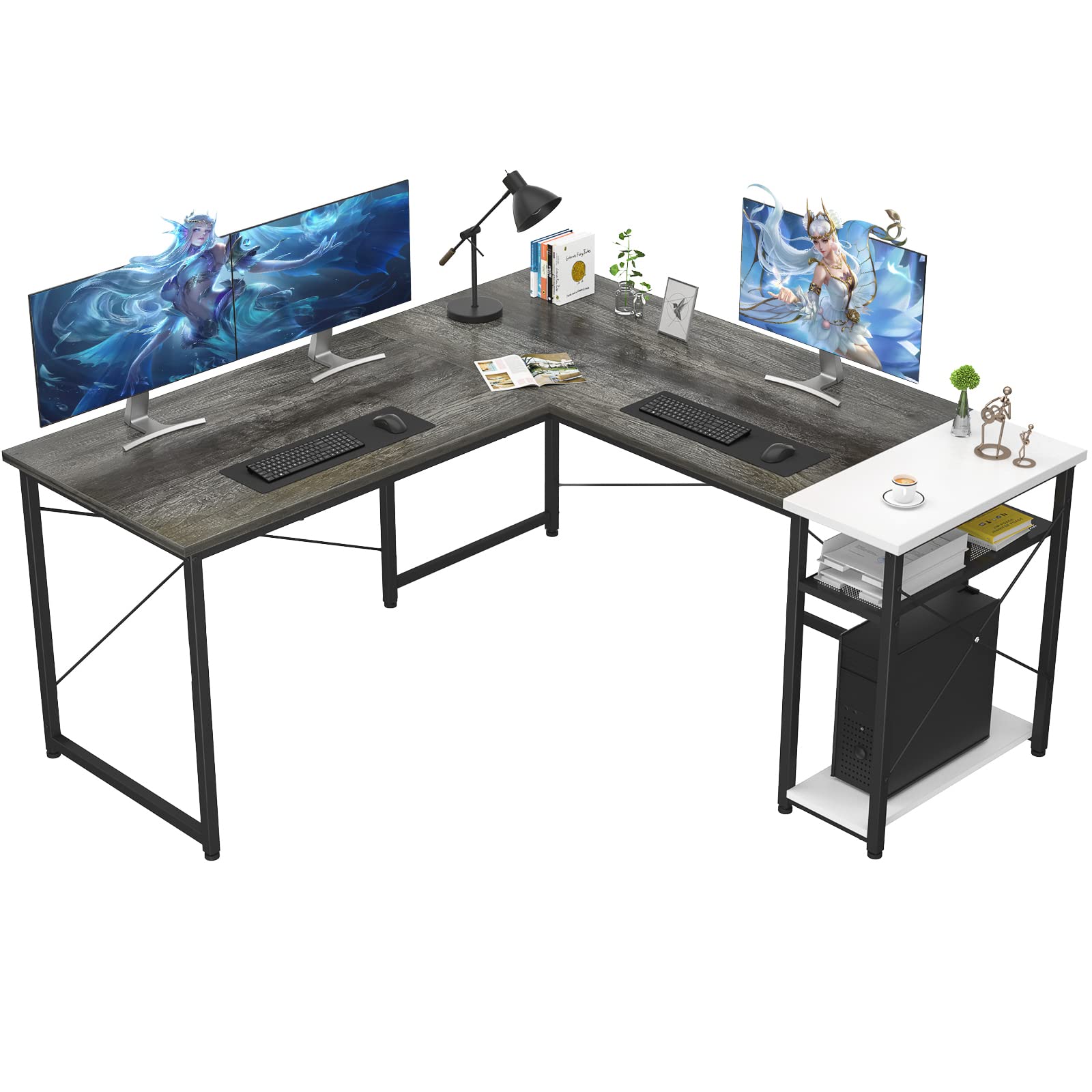 Buy Ecoprsio LShaped Desk Large L Shaped Gaming Desk with Storage Shelves Oak Corner Desk