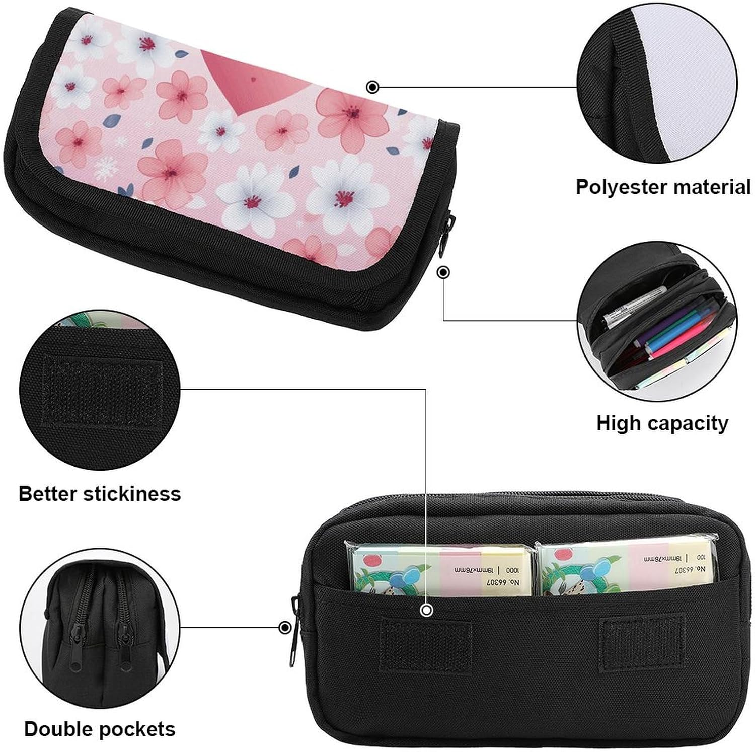 Pencil Pouch Flower And Hearts Pencil Case for Men Women Cosmetic Bag Aesthetic Pen Bag for Office Multifunctional Bags Marker Pen Case