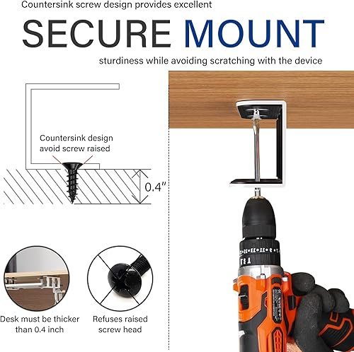 Miniatura 8 de BYMECOST Soporte de almacenamiento para portátil debajo del escritorio, soporte de metal para dispositivos de hasta 1.37 pulgadas de grosor,