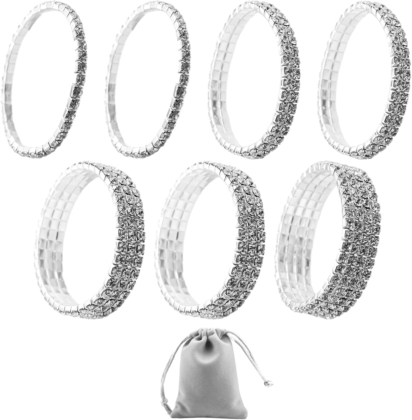 MAXQUU 7Pcs Diamond Encrusted Bracelets,1Pcs Gray Storage Bag