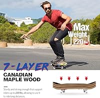 Vista 23 de BELEEV Patinetas para principiantes, 31 x 8 pulgadas, patineta completa para niños, adolescentes y adultos, 7 capas de arce canadiense doble patada