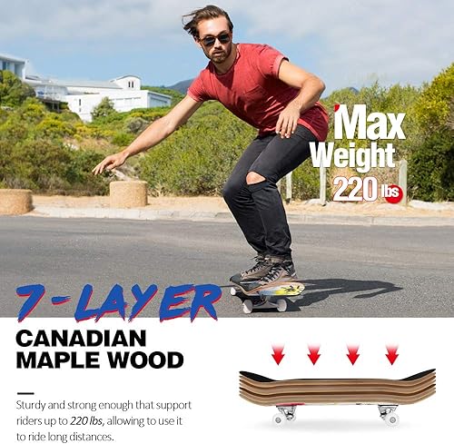 Miniatura 2 de Beleev Skateboards for Beginners 31 Inch Complete Skateboard for Kids Teens Adults 7 Layer Canadian Maple Double Kick Deck Concave Cruiser Trick