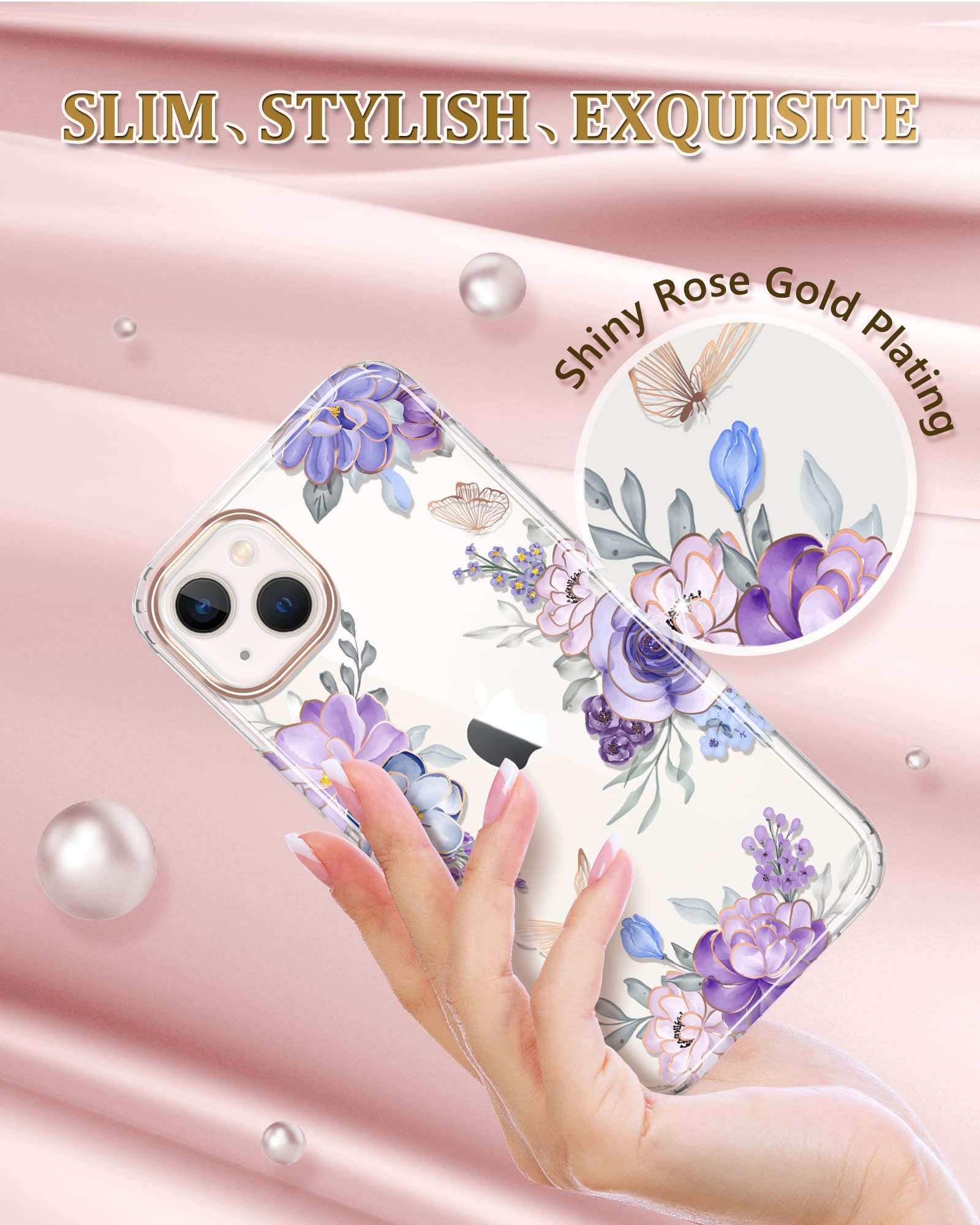 Custodia Jaholan Per IPhone 14 Plus Con Fiore Design – Silicone TPU Rosa, Sottile E Leggera, 1,5 Mm