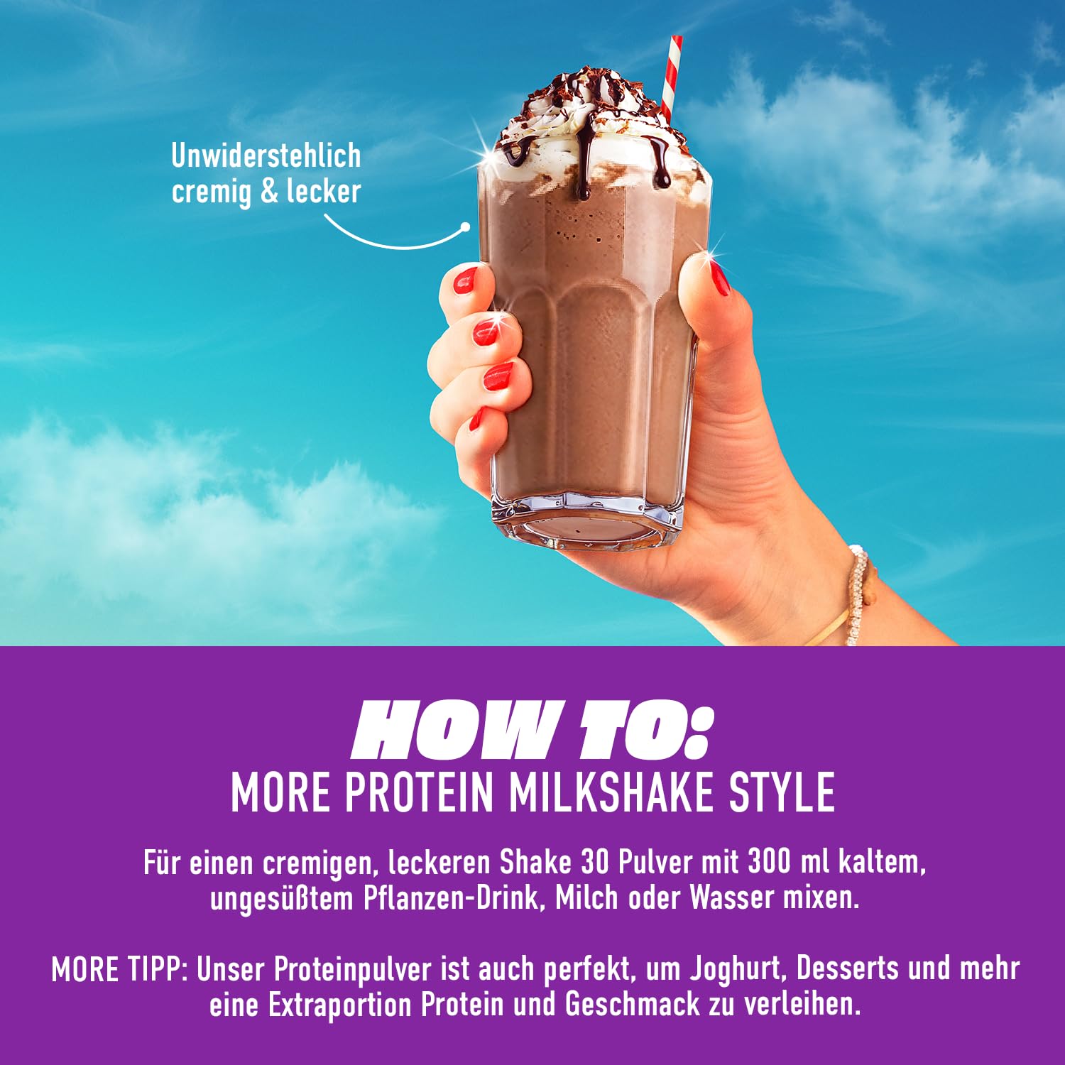 MORE Protein Milkshake, Vanilla Ice Cream, 750 g, Mix aus Whey Konzentrat und Casein, ideal zum Muskelaufbau und -erhalt, mit Laktase - made in Germany