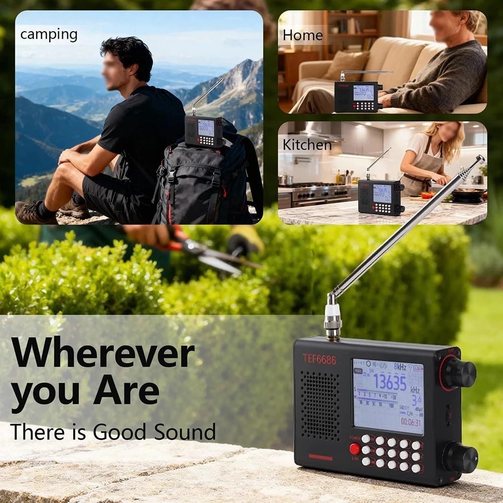 TEF6686 Radio portátil de onda corta con receptor DSP, banda completa AM/FM/SW/LW, 5000 mAh, conector de 3,5 mm para viajes y camping