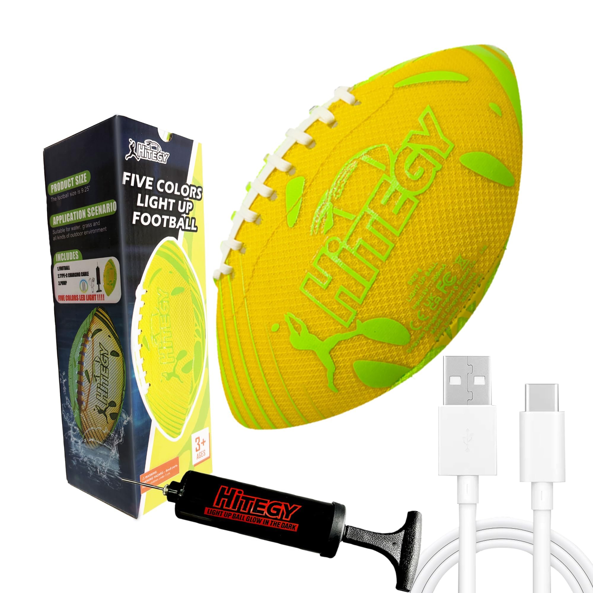 MPMVP Glow in The Dark Football Light Up Football | USB-C Rechargeable LED Ball with Pump | Night Game Ball for Indoor & Outdoor Play | Gift Ready for