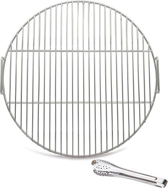 huanniu-304 Stainless Steel Round Grill Grate with Handles, 44.5 cm Diameter for 47 cm /18.5 Inch Charcoal Kettle Grill, e.g. Weber - Portable Barbecue Accessory with Grillclip