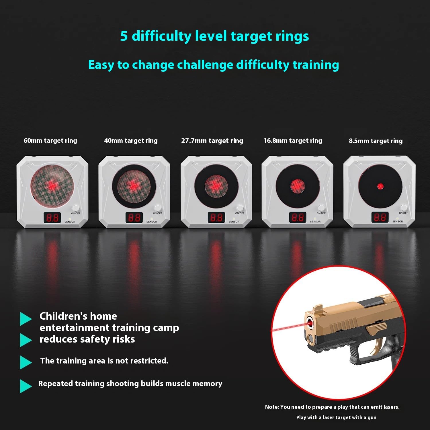 Cartucce laser da addestramento da 9 mm, bersaglio elettronico, sistema di tiro a secco, allenamento di efficace, portatile e facile da configurare, gioco di indoor