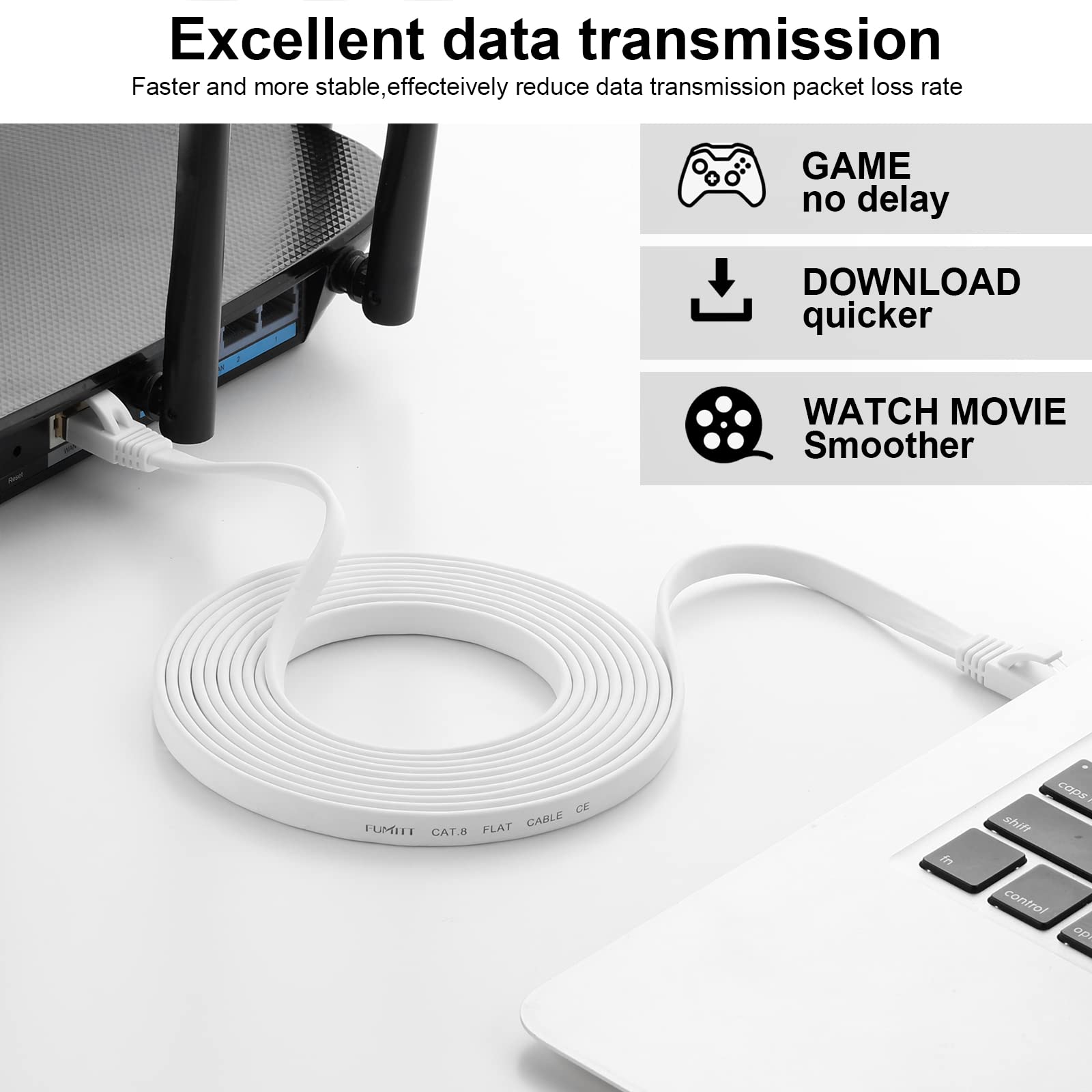 Kabel Ethernetowy Cat 8 30M, Gigabit RJ45 Lan High Speed 40Gbps 2000MHz do przełącznika, routera, modemu, Xboxa, PS4, etui TV