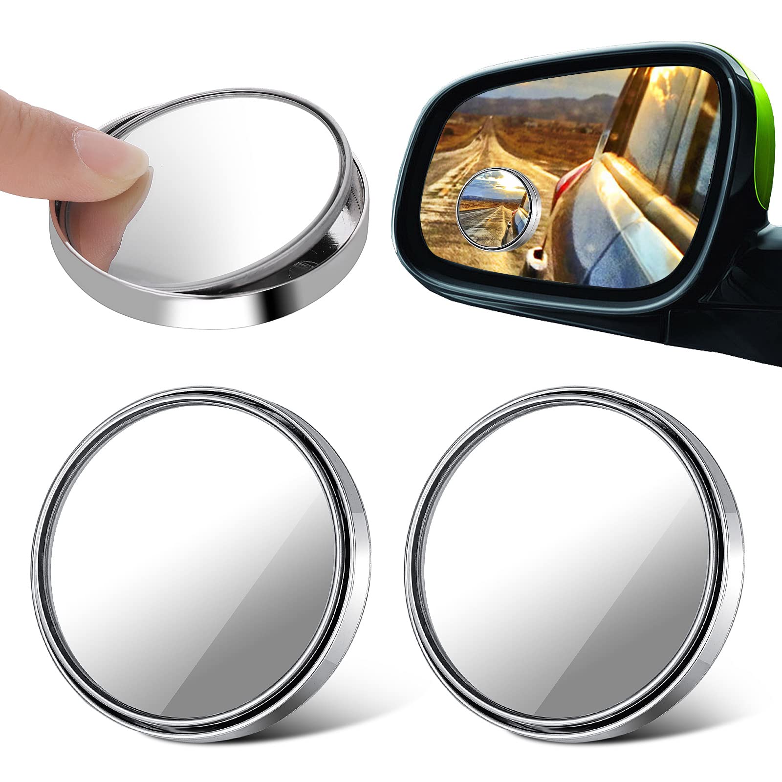 Cobee Car Blind Spot Mirror, 2pcs Adjustable Convex Glass Automotive Exterior Mirrors for Blind Side, Seamlessly Contours to Rear View Side Mirrors, Peel & Stick