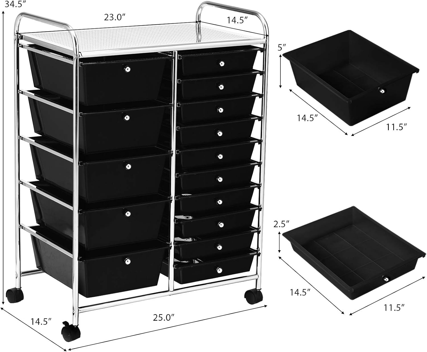 FANTASK 15 Drawers Rolling Storage Cart, Multipurpose Mobile Rolling Drawers Craft Organization w/Drawers & Wheels, Utility Storage Organizer Carts for Scrapbook Paper Supply Kid School Office Home