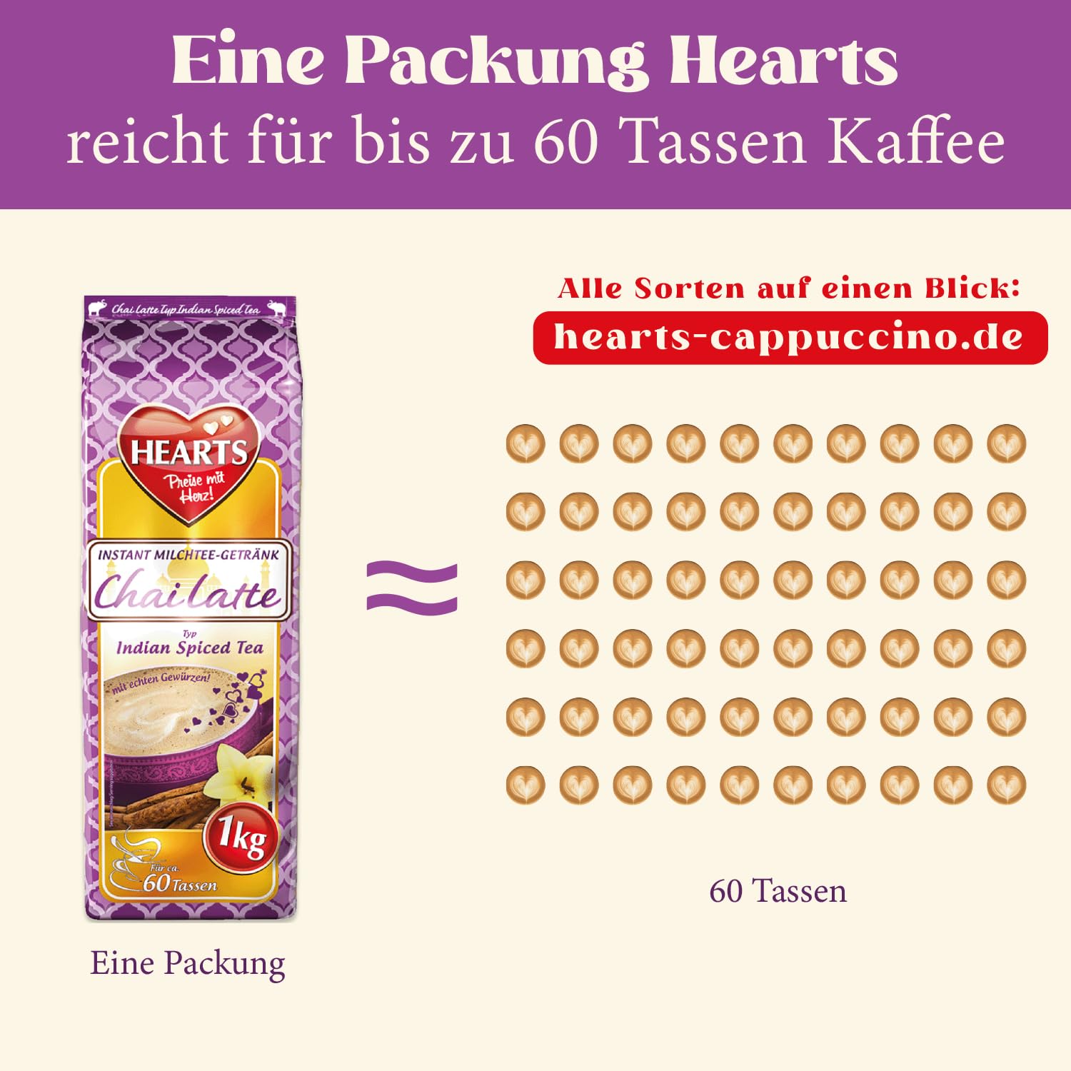 HEARTS Chai Latte 10 x 1kg - Vorteilspack - Instant Milchtee Pulver - Spiced Tea Getränkepulver für Gastro/Zuhause, einfache Zubereitung - reicht für 600 Tassen