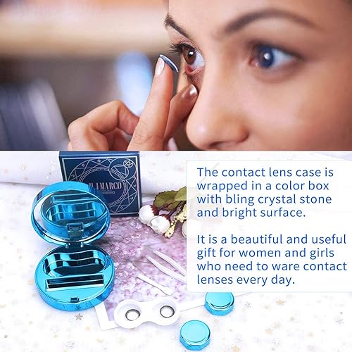 Miniatura 7 de ofone Funda para lentes de contacto, Bling Stars - Fundas de viaje con herramienta de extracción, pinzas y espejo, kit de almacenamiento para lentes